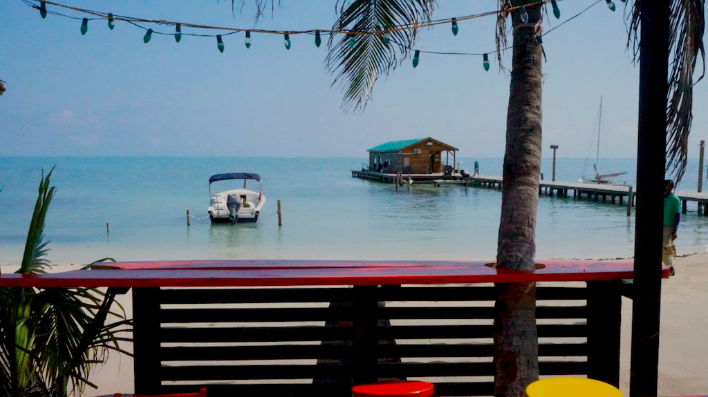 Working on my laptop with ocean view on Belize's Caye Caulker