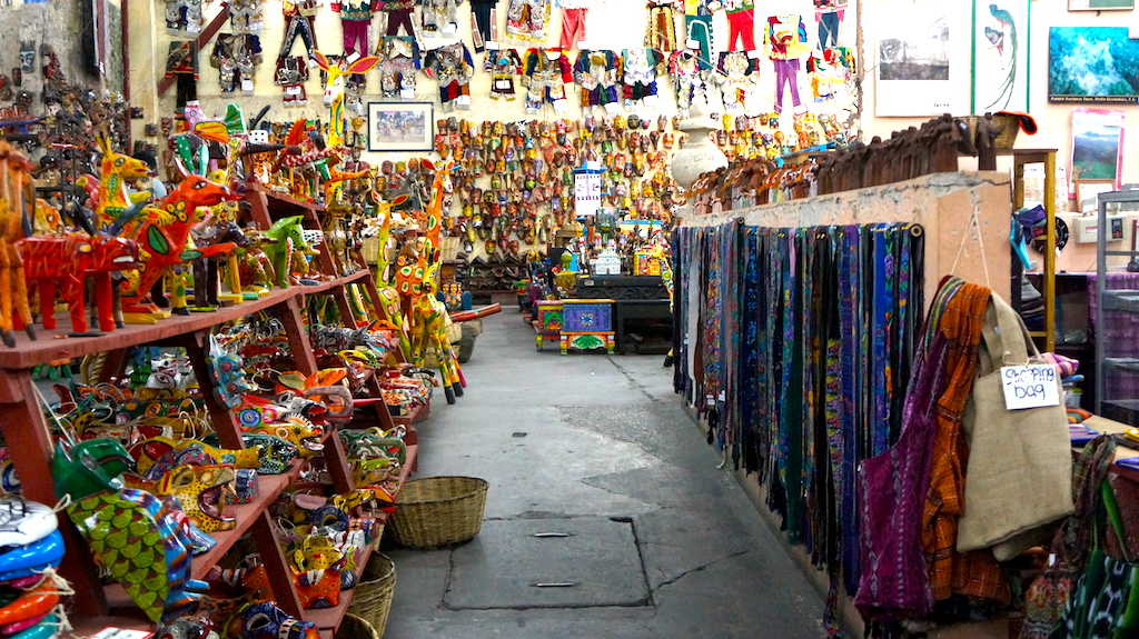 Souvenir shops with traditional handicraft of Guatemala.