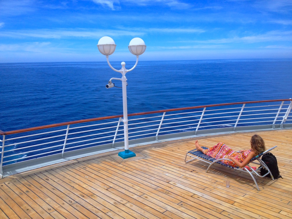 Relaxing on the back deck of the ship.