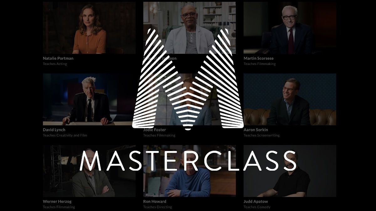 The MasterClass logo laid over a collage of tutors on the MasterClass platform.